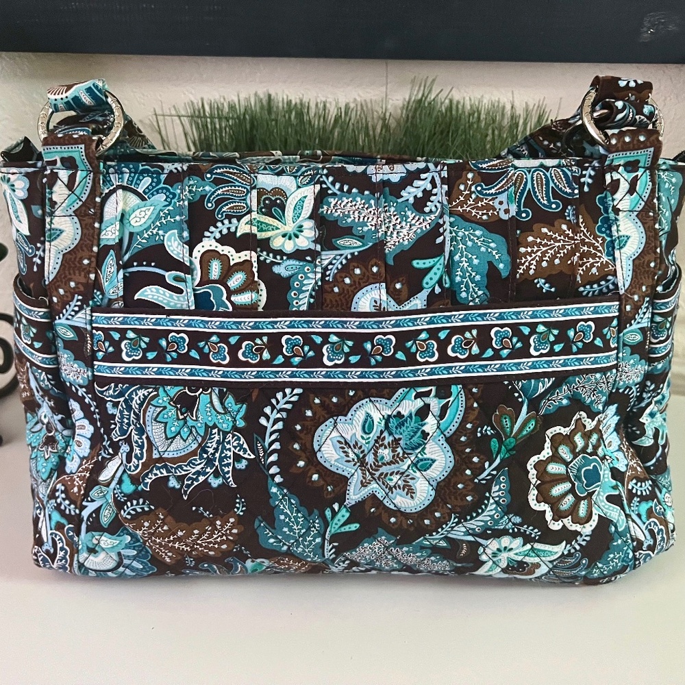 Vera Bradley Medium Handbag Purse Tote Floral Paisley Quilted Aqua Brown